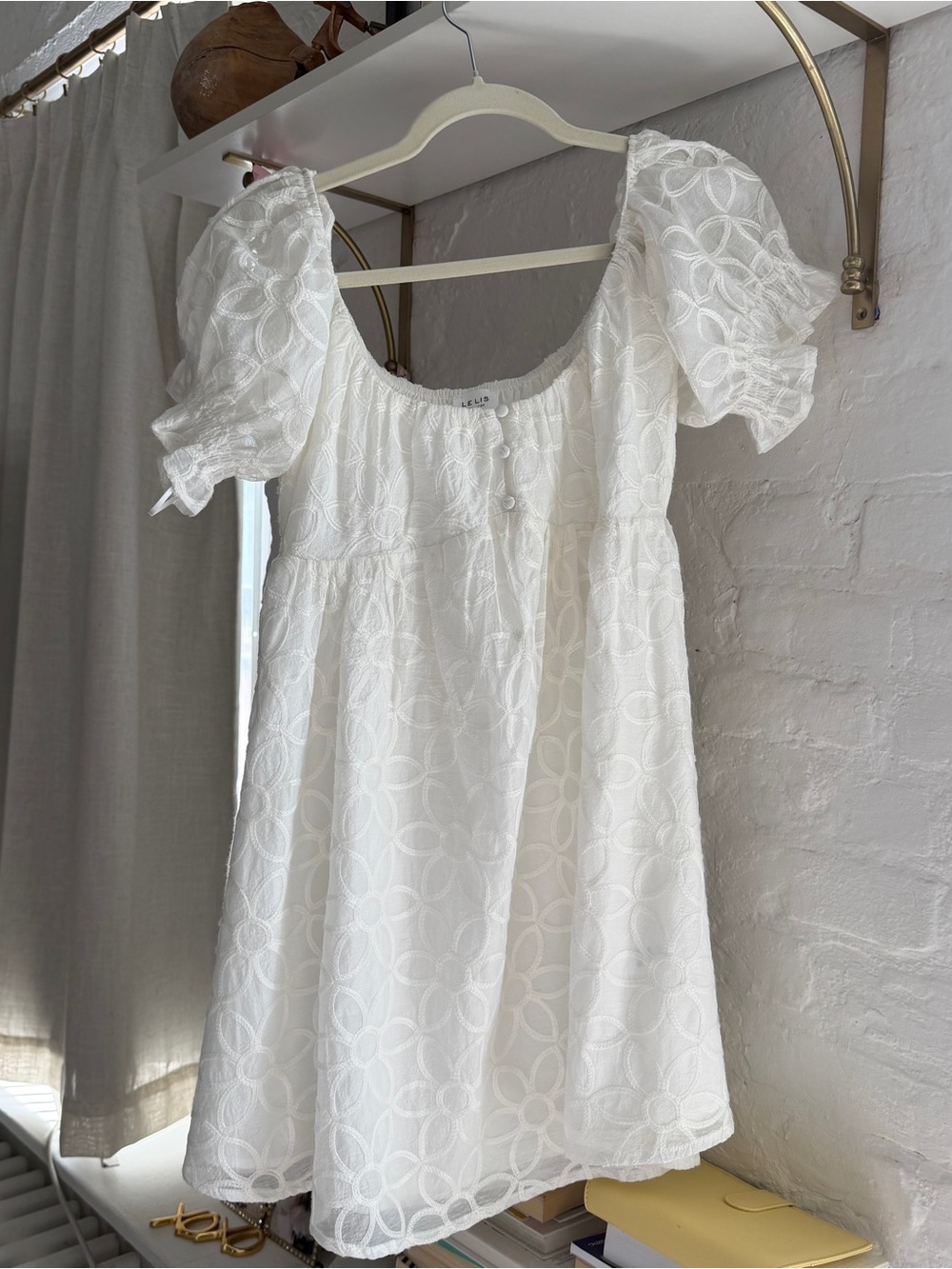 White Eyelet Puff Sleeve Mini Dress